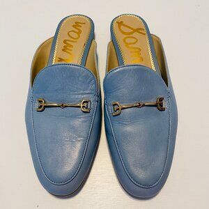 Sam Edelman Blue Leather Horse Bit Mule Shoes